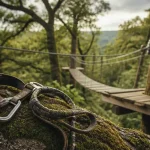 Accrobranche pays basque : harnais et plateforme en forêt