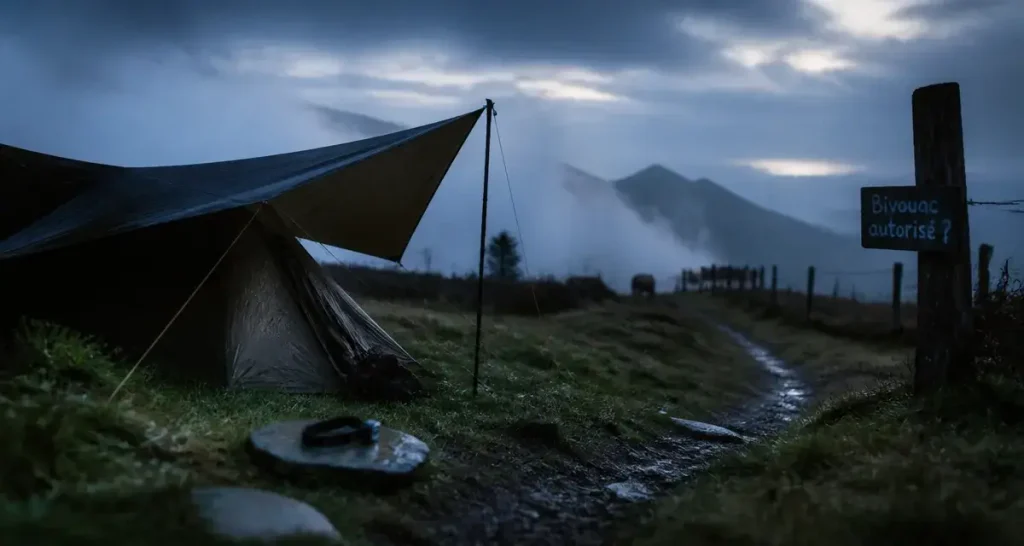 Bivouac pays basque : tente et tarp sur sentier, règles et refuges