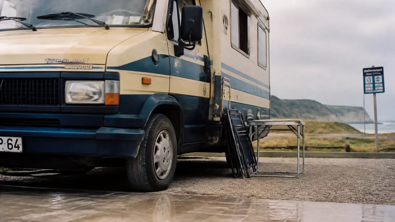 Camping car pays basque sur aire officielle près du front de mer