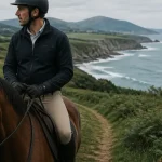 Cheval pays basque en balade côte, sentier herbeux