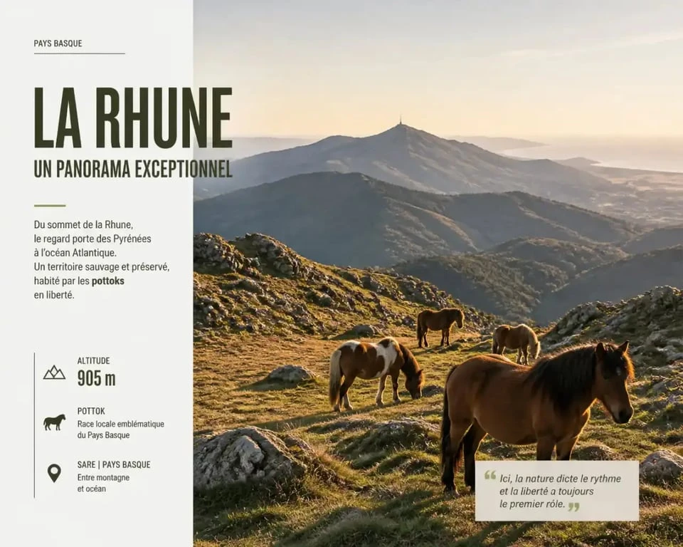 Chevaux pottoks en liberté sur les pentes de la Rhune à Ascain