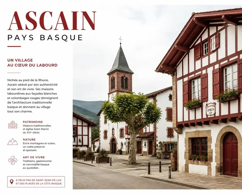 Maisons labourdines traditionnelles dans le village d'Ascain au Pays Basque