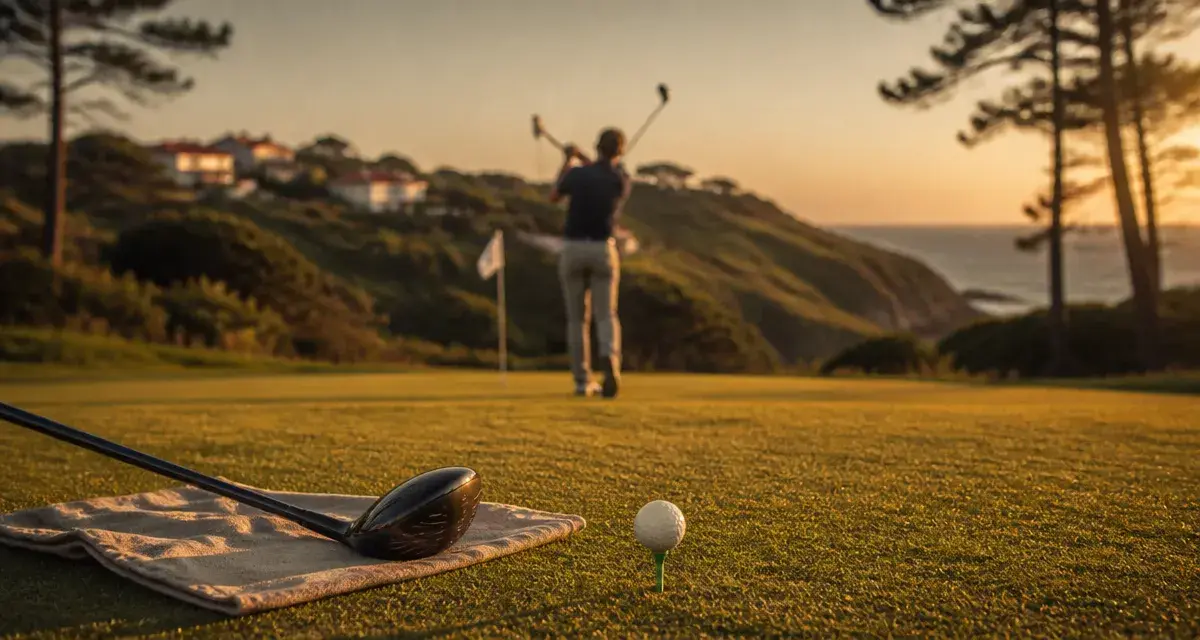 Golf pays basque au golden hour sur un parcours