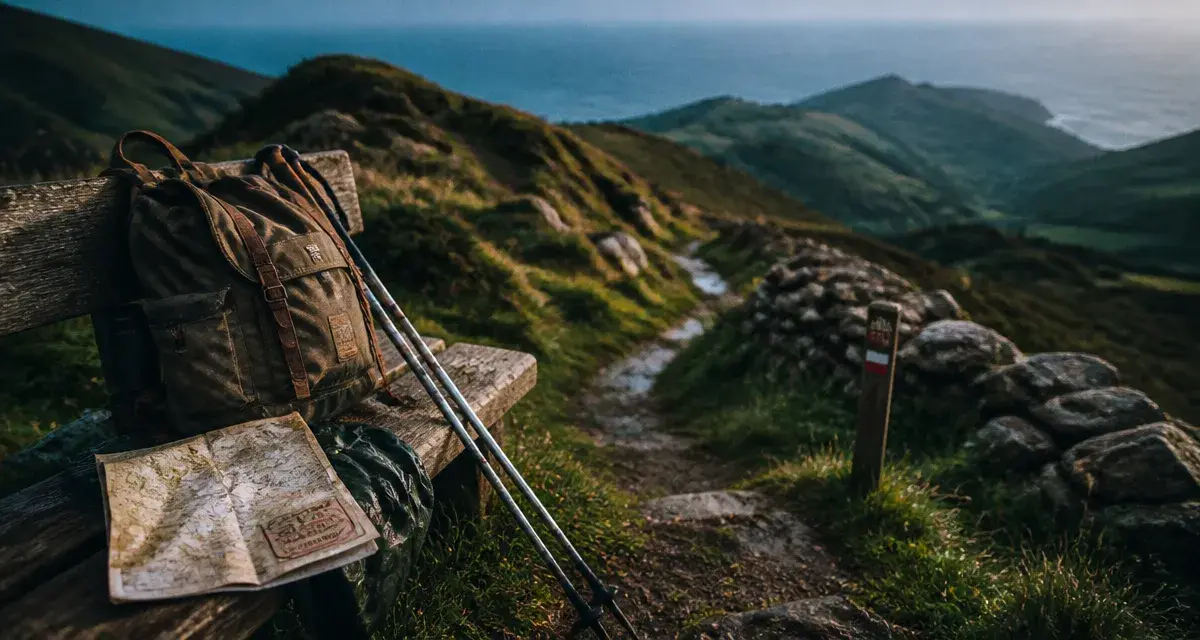 GR10 pays basque : sac de randonnée et sentier sur la crête, Hendaye à Soule