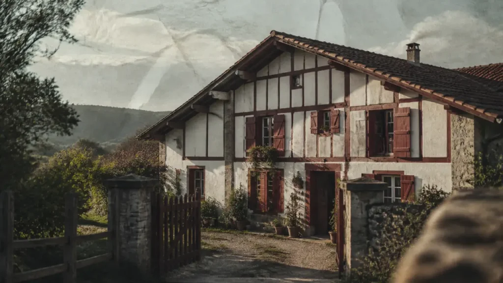 Maisons basques : façade rouge et blanche d’une etxe basque