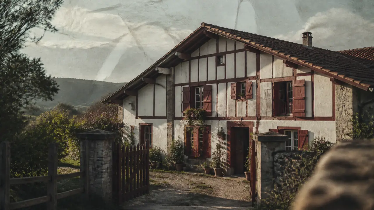 Maisons basques : façade rouge et blanche d’une etxe basque