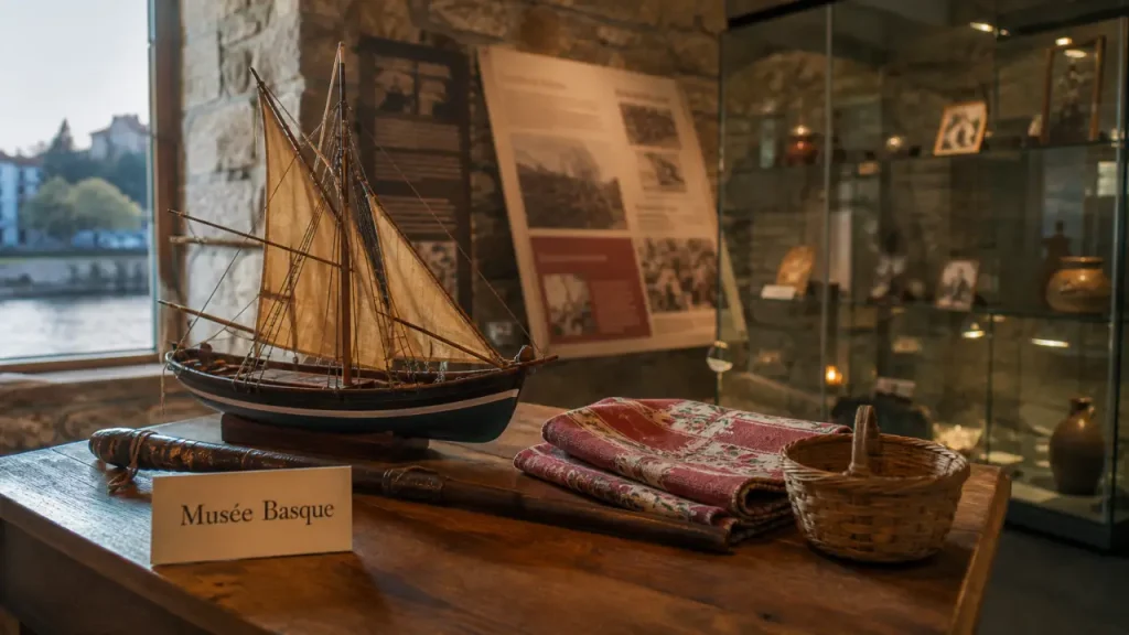 Musée pays basque à Bayonne : maquette de bateau dans une salle muséale