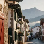 Ruelles de Sare au pays basque avec vue sur La Rhune