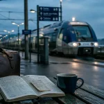 Train pays basque à la gare : valise et TER Bayonne Hendaye
