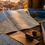 Carte des villages pays basque et itinéraire au coucher du soleil