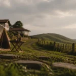 Camping à la ferme pays basque : tente et prairie au calme près d’une ferme