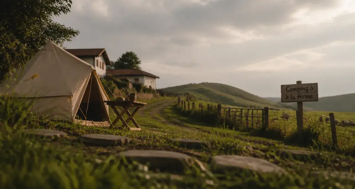 Camping à la ferme pays basque : tente et prairie au calme près d’une ferme