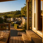 Camping pays basque mobil home : terrasse au golden hour
