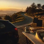 Col d ibardin au coucher du soleil, route vers les ventas et la baie de Txingudi
