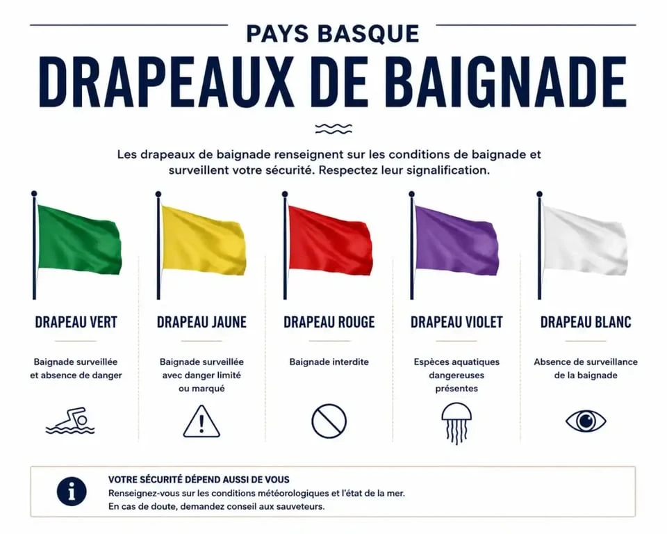 Carte des plages du Pays Basque : signification des drapeaux de baignade