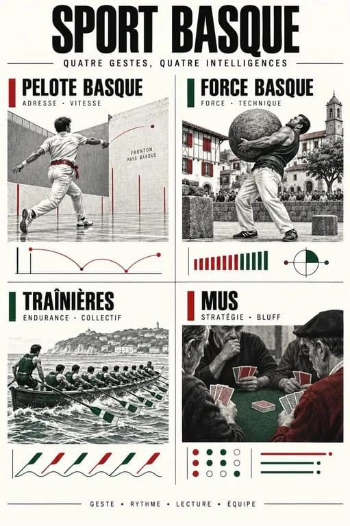 Infographie présentant les principales disciplines du sport basque