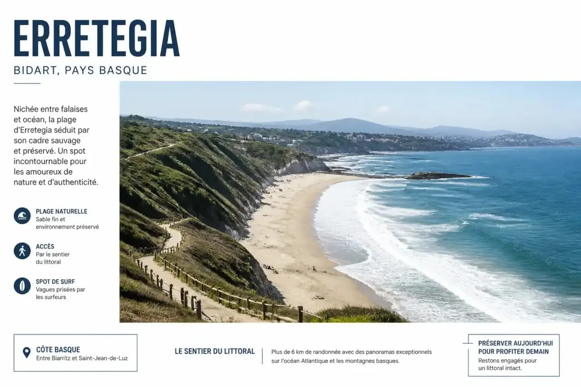 Vue panoramique de la plage d'Erretegia à Bidart sur la côte basque