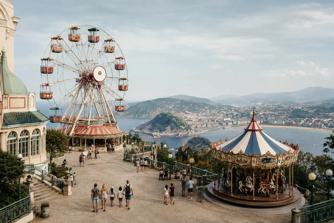 Parc d’attractions rétro du Mont Igueldo face à la mer