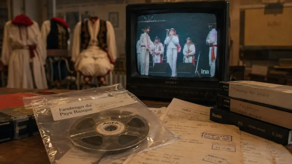 Fandango du pays basque : pochette bande magnétique et replay INA sur écran TV