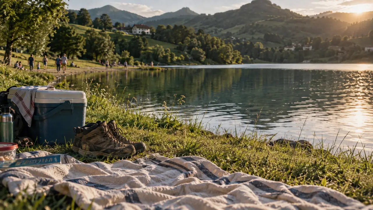 Lac du pays basque au coucher du soleil : baignade, balade ou montagne