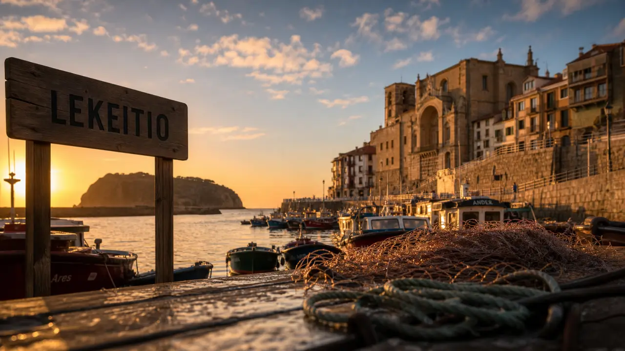 Lekeitio pays basque : port, marées et bateaux au coucher du soleil