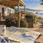 Location mobil home pays basque camping, terrasse près de l’océan