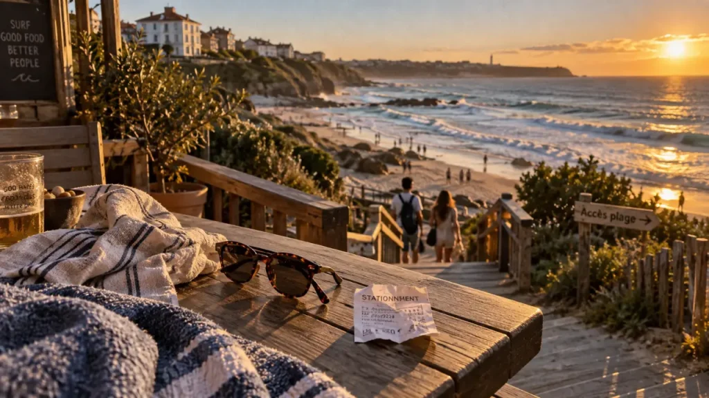 Location pays basque bord de mer : vue océan depuis un balcon, accès plage