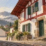 Maison pays basque : façade rouge à pans de bois et colombages