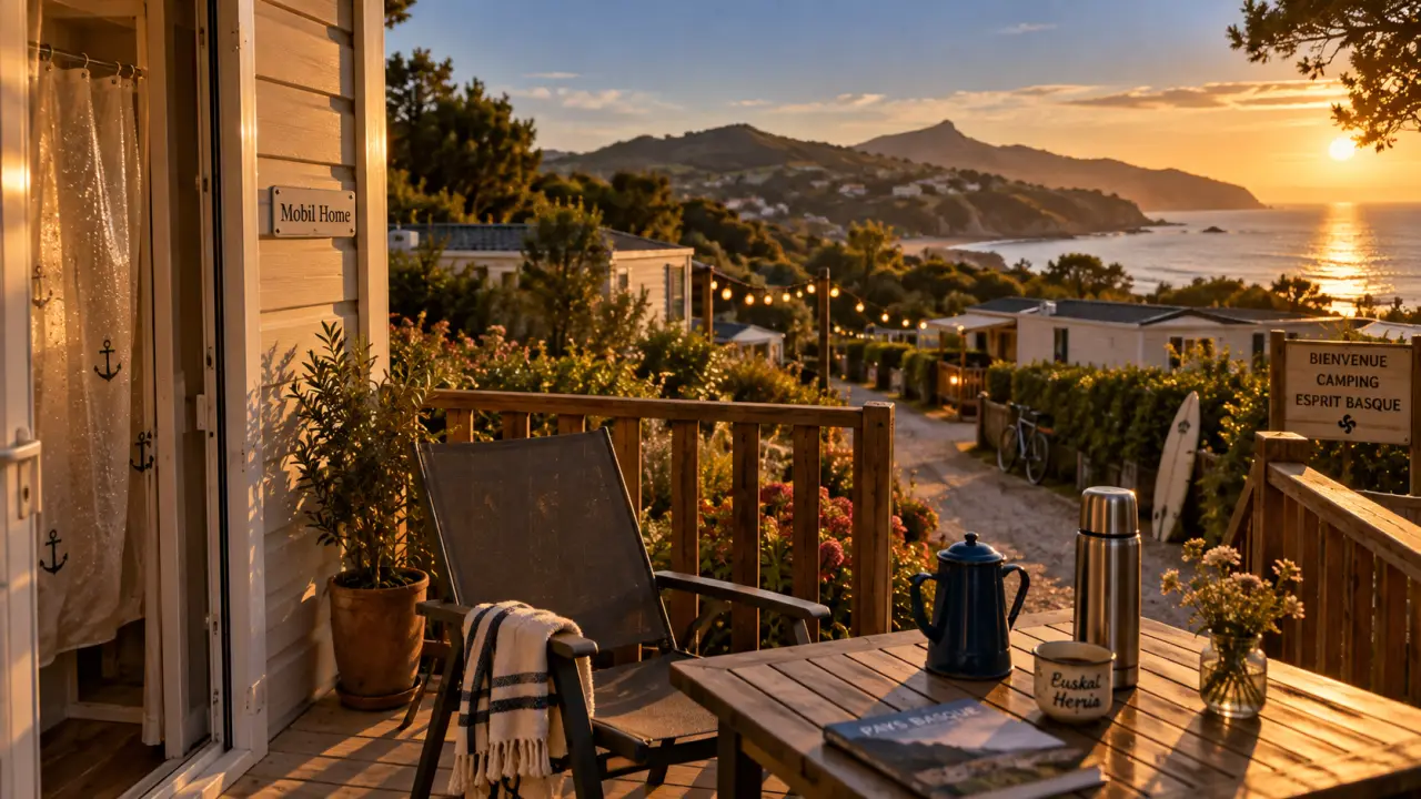 Mobil home pays basque avec terrasse et vue océan Atlantique