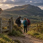 Montagne pays basque, sentier de la Rhune avec randonneurs