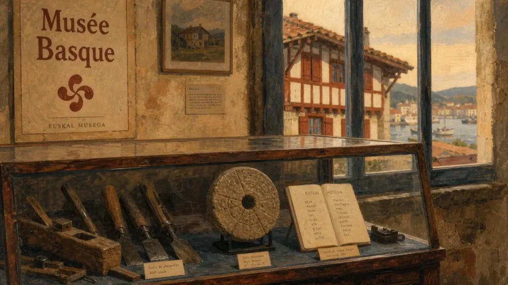 Musée pays basque : vitrine d’objets basques et savoir-faire