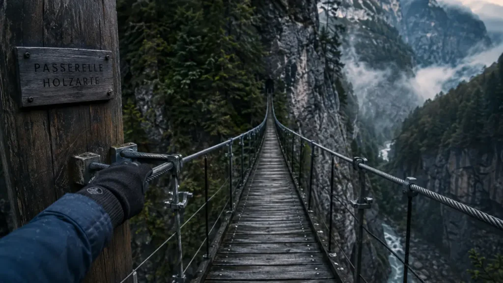 Passerelle d holzarte au-dessus des gorges d Olhadubi
