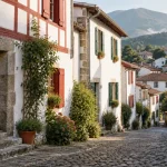 Pays basque maisons : façade blanche à colombages rouges