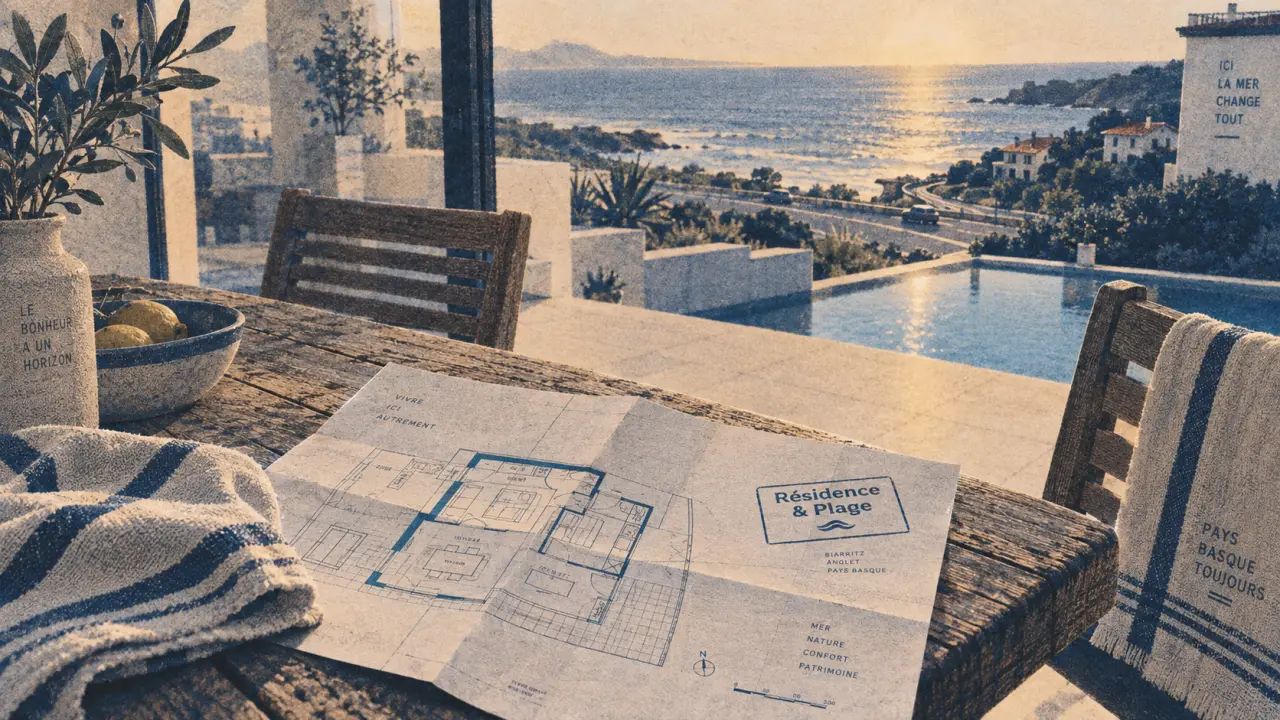 Pays basque residence vacances, terrasse avec vue mer et piscine