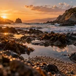 Plages sauvages Pays basque : rochers, marée basse et houle, crique