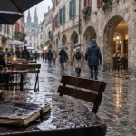 Que faire au pays basque quand il pleut : café à Bayonne sous parapluies