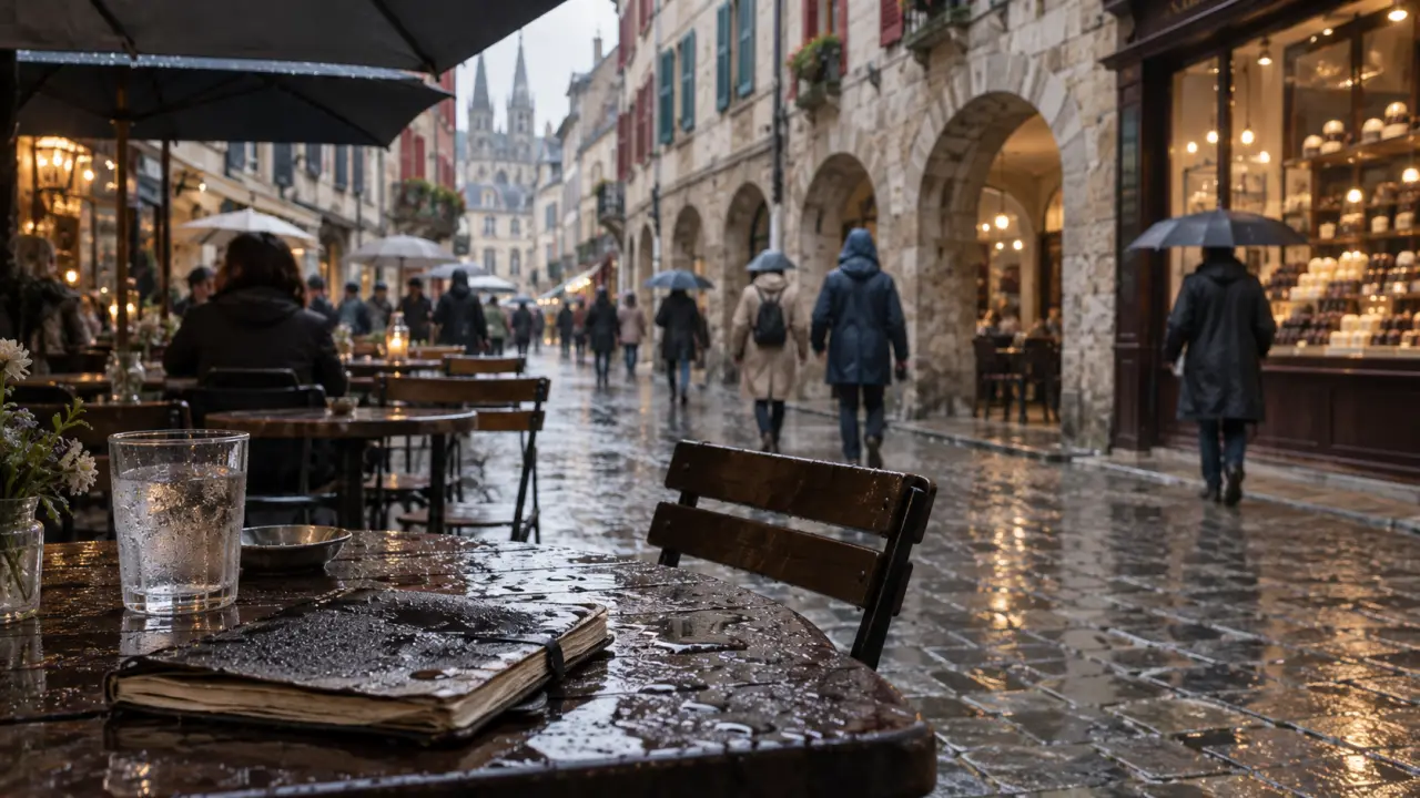 Que faire au pays basque quand il pleut : café à Bayonne sous parapluies