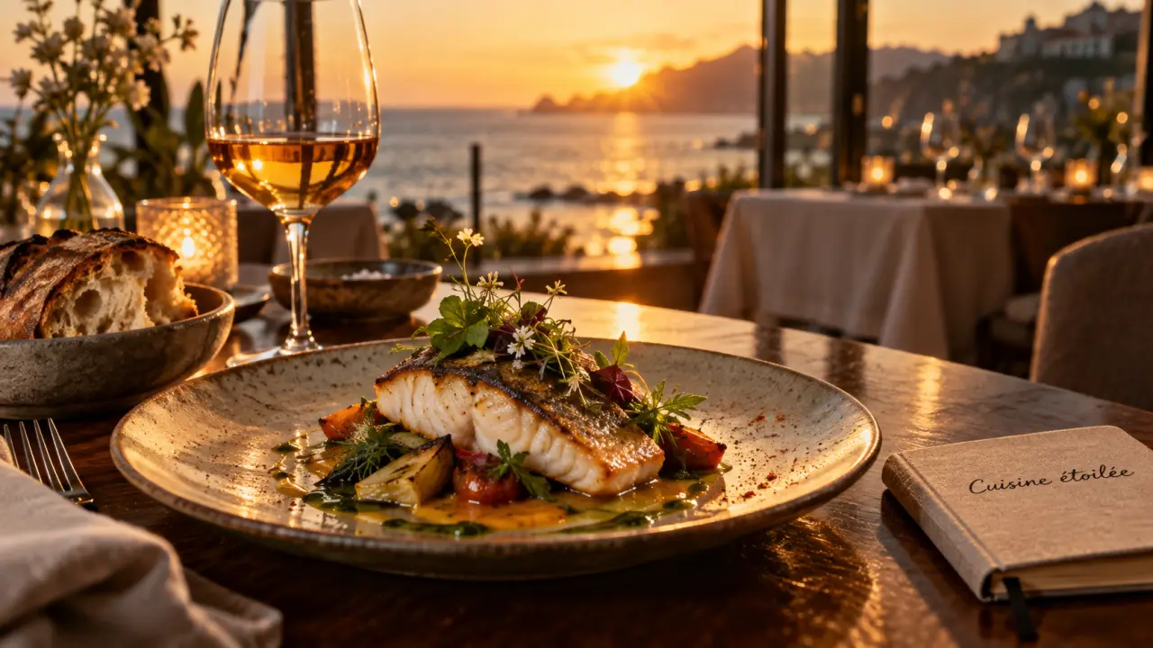 Restaurant étoilé pays basque : assiette gastronomique et vue Atlantique à table