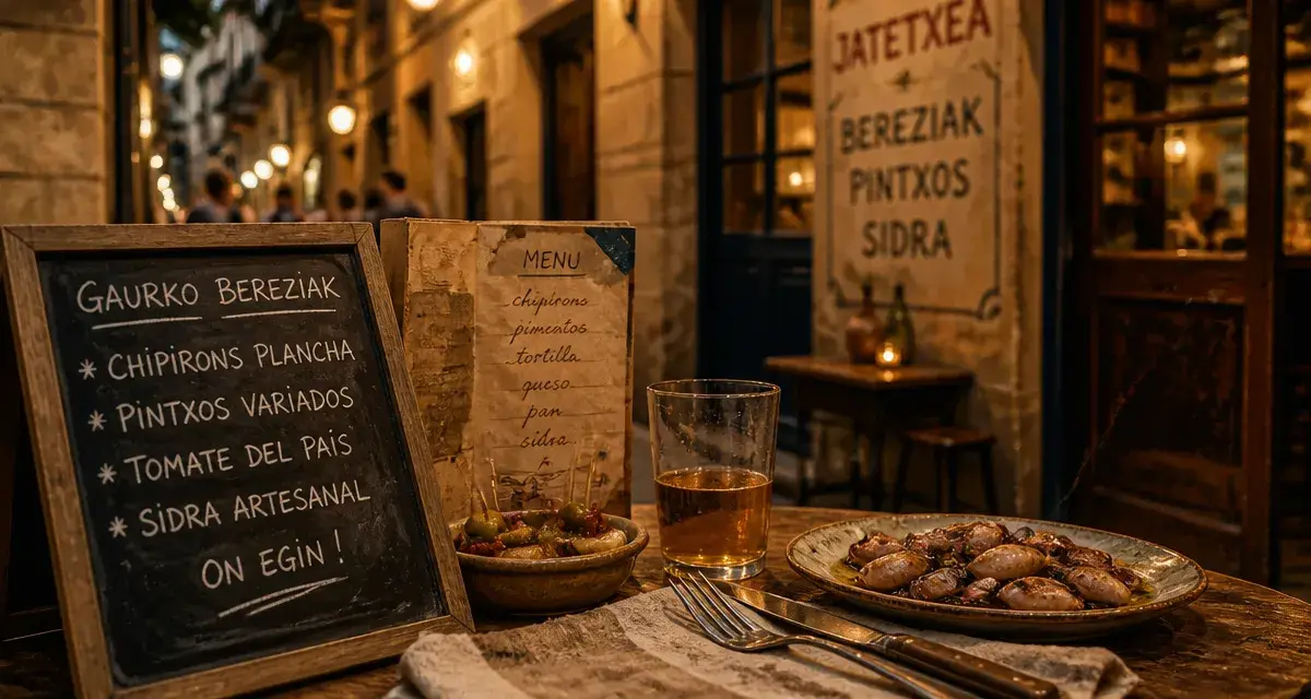 Restaurant pays basque : pintxos et verre de cidre ambré