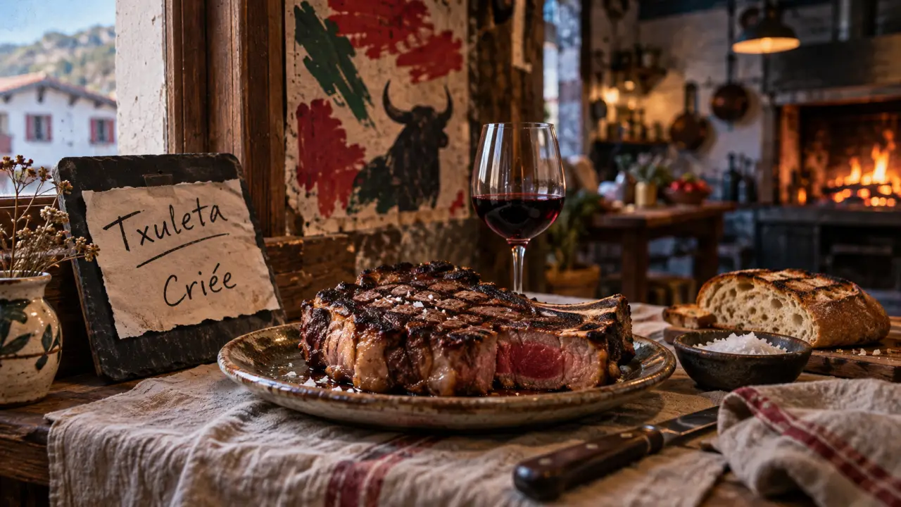 Restaurants pays basque : txuleta maturée et criée sur table bois