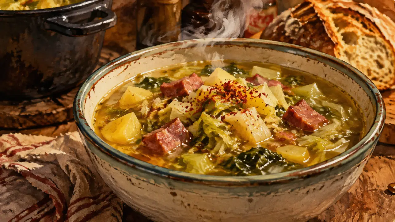 Soupe basque épaisse au piment d’Espelette, pommes de terre et jambon
