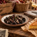 Spécialité pays basque : piment d’Espelette, axoa et gâteau basque, photo culinaire
