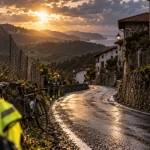 Tour du pays basque 2025 parcours : spectateurs sur route du Pays basque au crépuscule