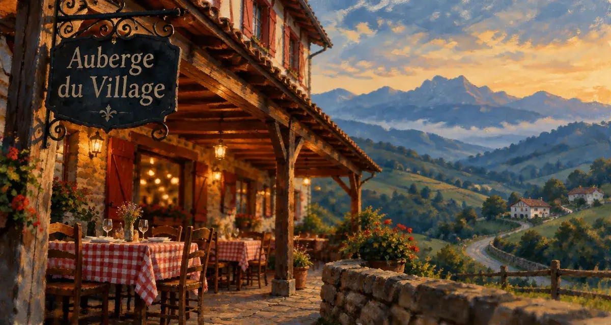 Auberge pays basque sur la terrasse, pierre et colombages