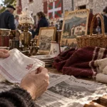 Brocante pays basque : table de vide-grenier basque, objets et linges
