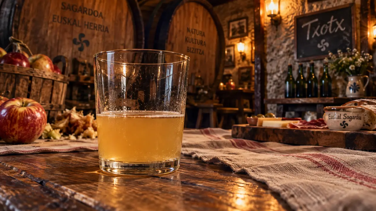 Cidre pays basque : verre de sagarnoa et ambiance txotx en cidrerie basque