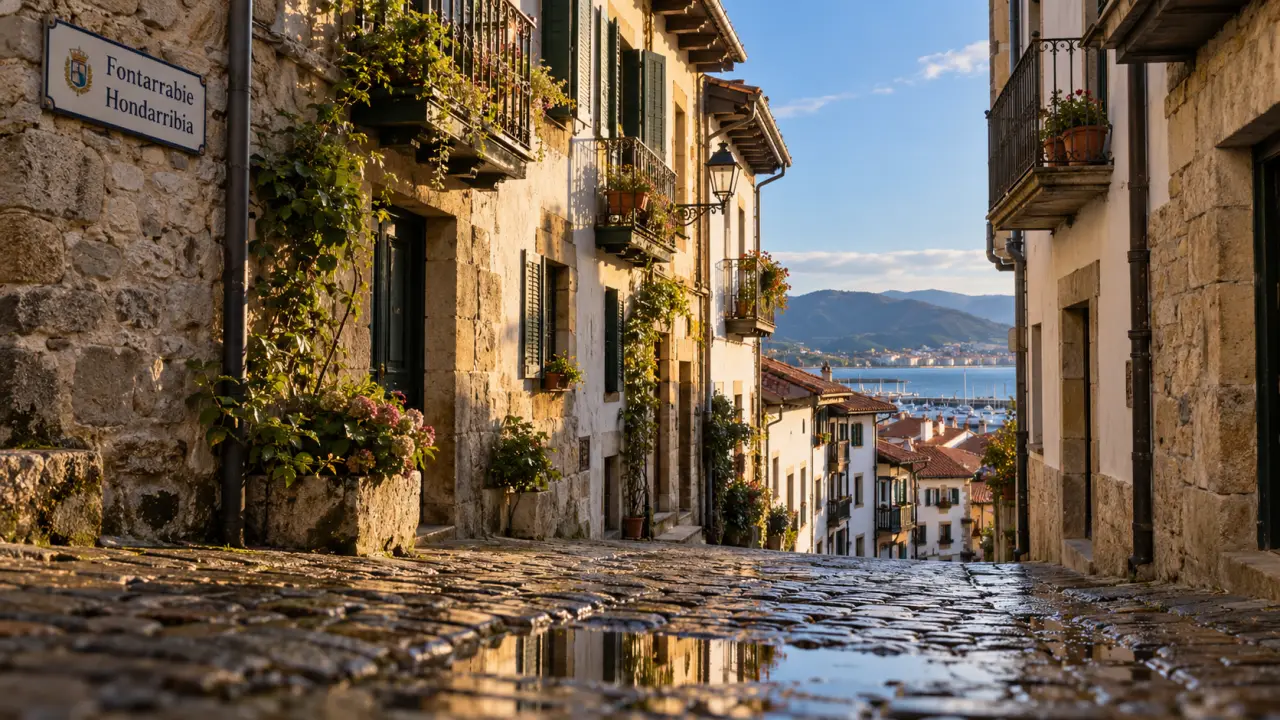 Combien de temps pour visiter Fontarrabie : ruelle pavée de la vieille ville d’Hondarribia