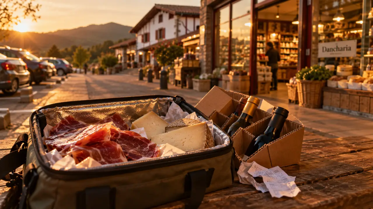 dantcharia achats frontaliers : sac isotherme, jambon et fromage, retour France
