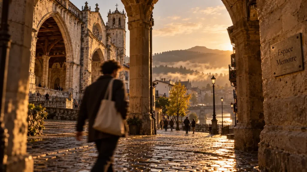 Durango pays basque : centre historique médiéval en golden hour, rue pavée
