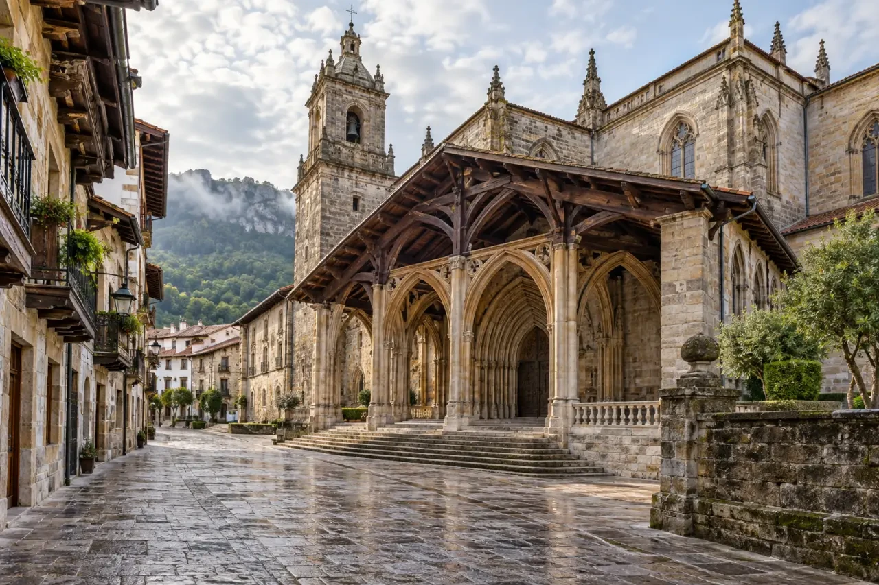 Centre historique de Durango au Pays basque avec la basilique Santa María de Uribarri